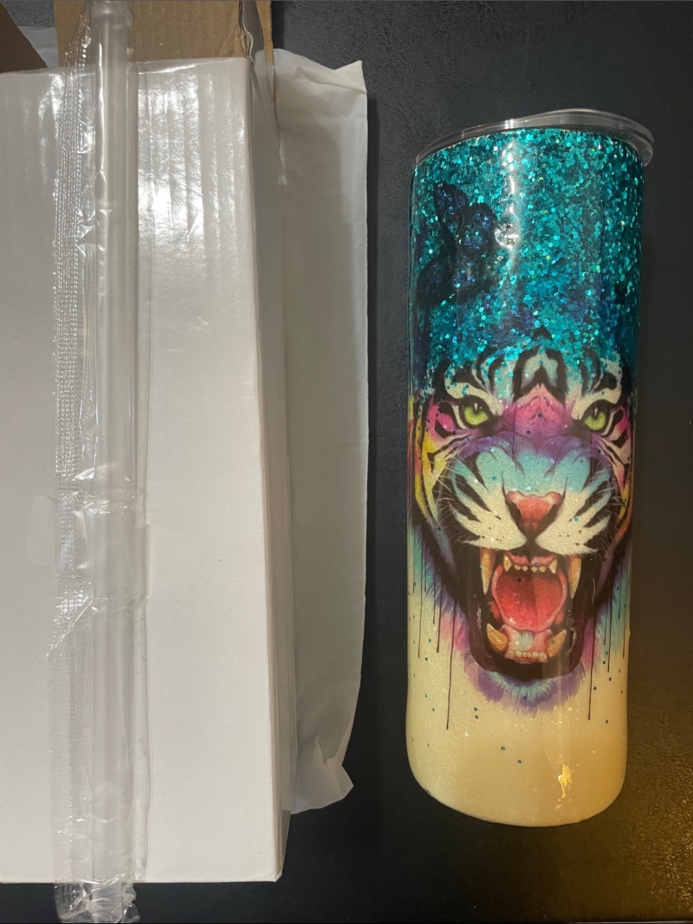 Glitter Tiger Stainless Tumbler - Teal, Purple, Pink NEW